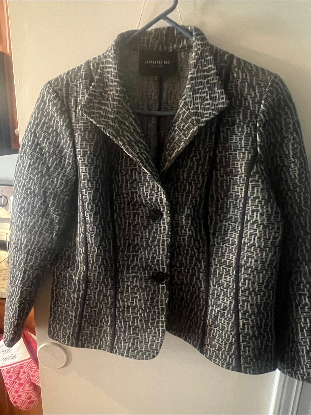 Lafayette 148 New York Black and White Patterned Blazer